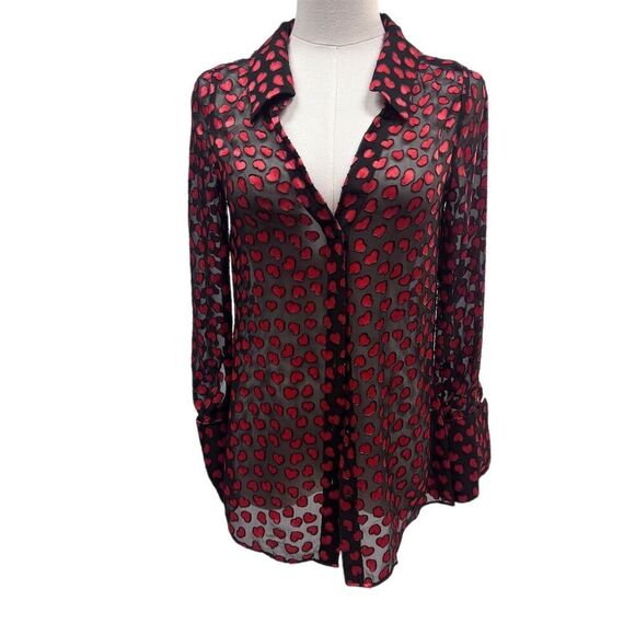 EUC Alice + Olivia Women's XS Black Sheer Button-Down Blouse - Picture 1 of 6